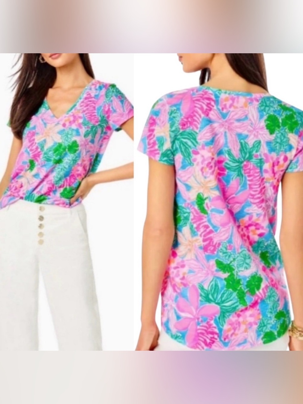 Lilly Pulitzer V-Neck Etta Top, Tigers Lair, Size XL